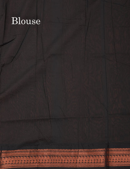 Light Brown Kalyani Cotton Saree With Contrast Black Border