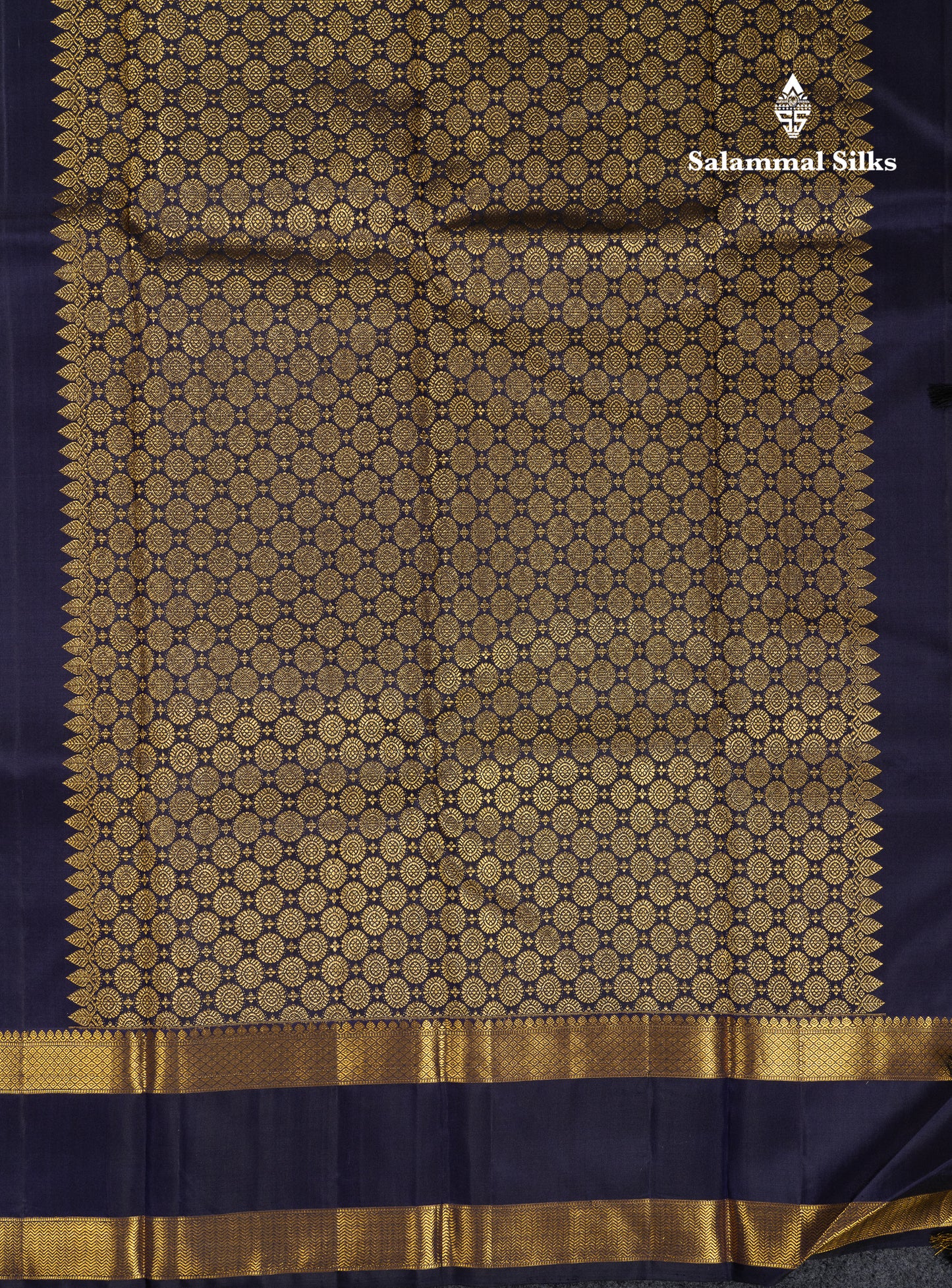 Beautiful Dark Navy Blue Pure Kanjivaram Silk Saree With Traditional Double Border