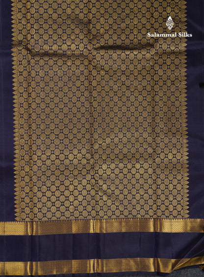 Beautiful Dark Navy Blue Pure Kanjivaram Silk Saree With Traditional Double Border