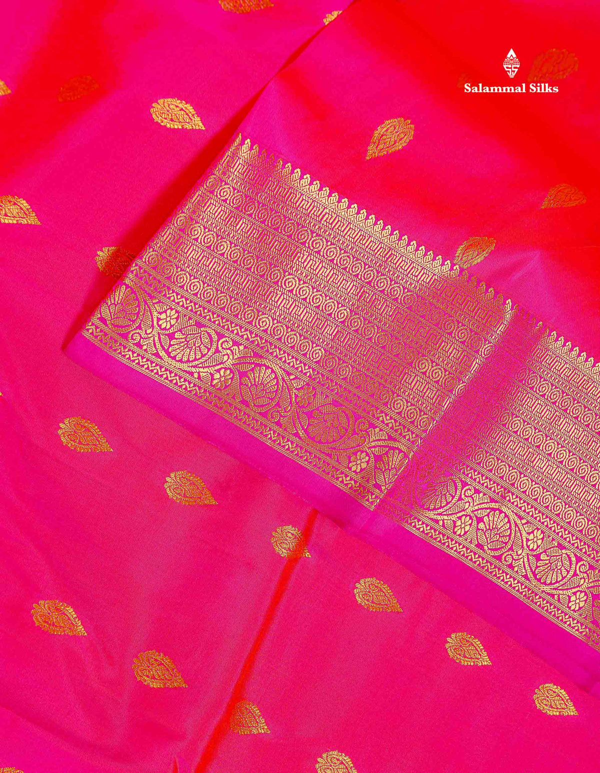 Pure Kanjivaram Silk Saree - Pink Colour Body With Butta & Contrast Magenta Pink Border