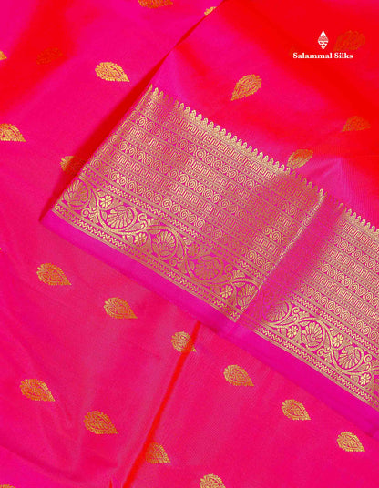 Pure Kanjivaram Silk Saree - Pink Colour Body With Butta & Contrast Magenta Pink Border