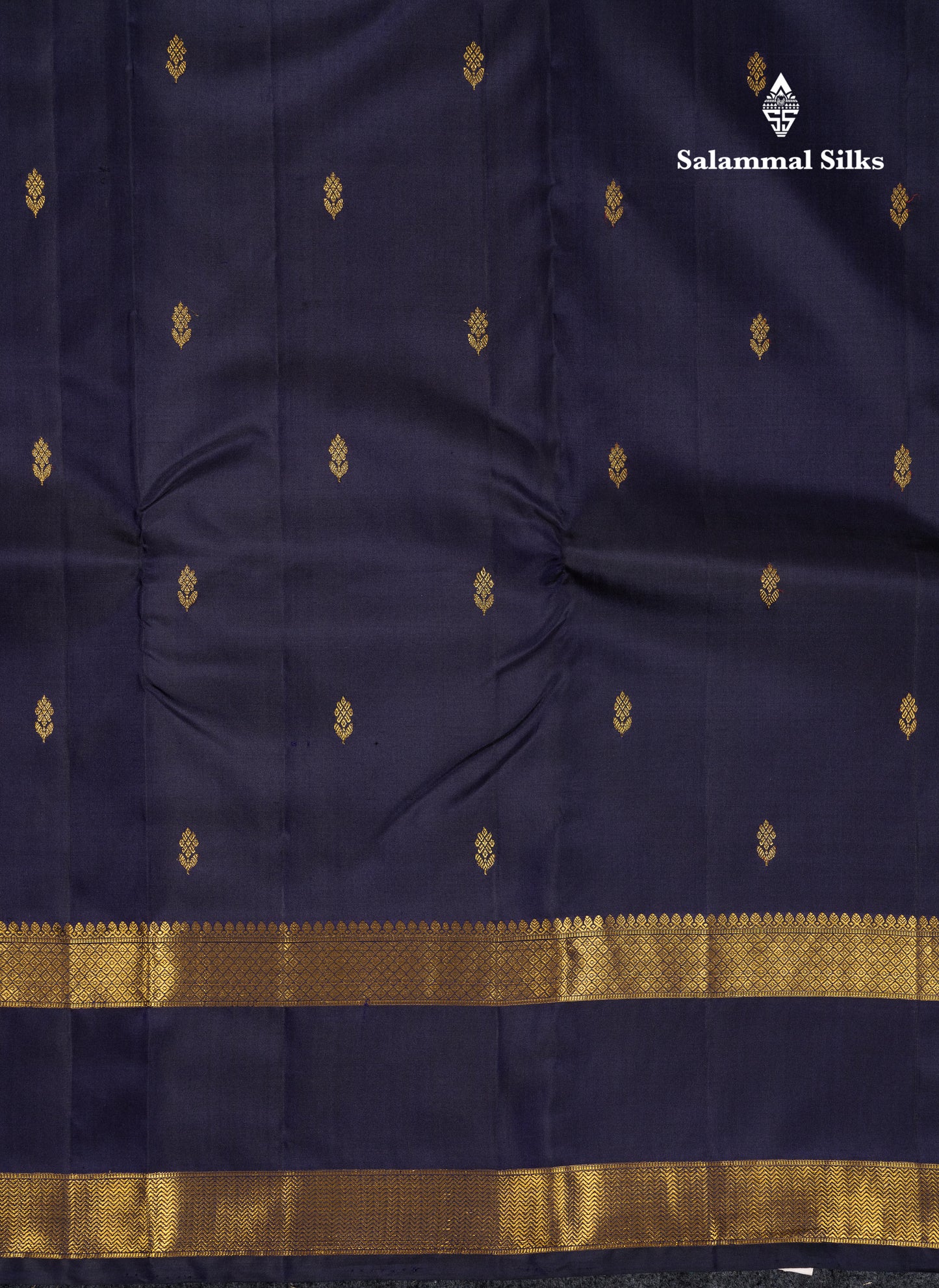 Beautiful Dark Navy Blue Pure Kanjivaram Silk Saree With Traditional Double Border