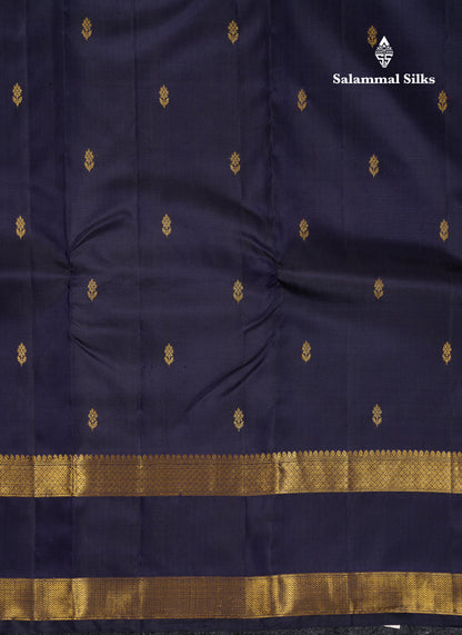 Beautiful Dark Navy Blue Pure Kanjivaram Silk Saree With Traditional Double Border