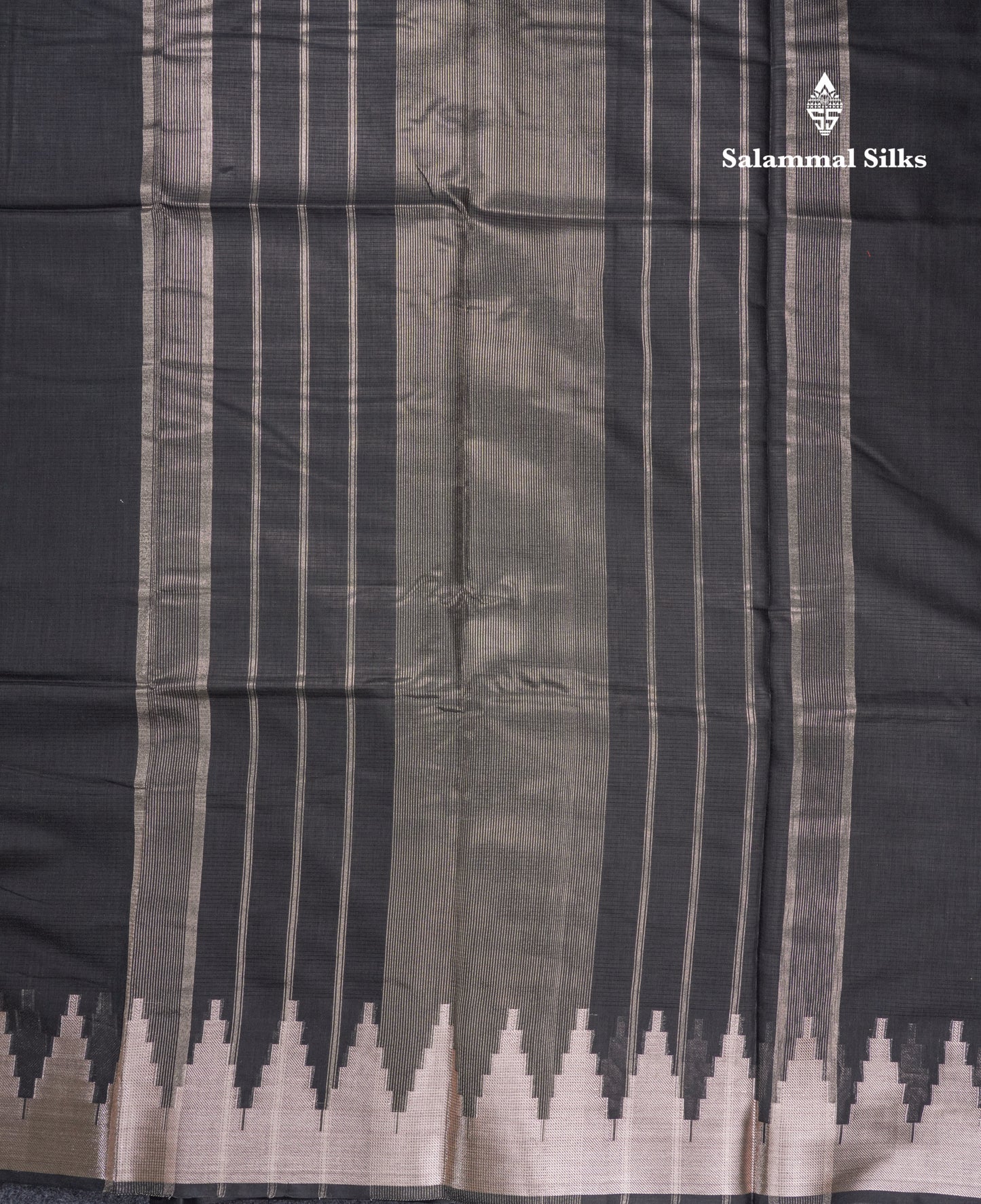 Black Beautiful Horizontal Lines Cotton Mix Fancy Saree With Silver Zari Temple Border