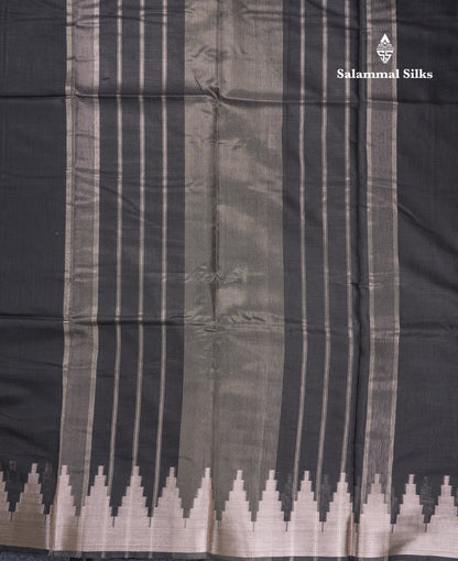 Black Beautiful Horizontal Lines Cotton Mix Fancy Saree With Silver Zari Temple Border