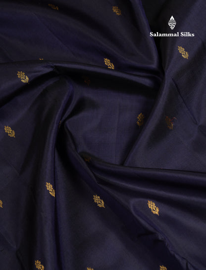 Beautiful Dark Navy Blue Pure Kanjivaram Silk Saree With Traditional Double Border