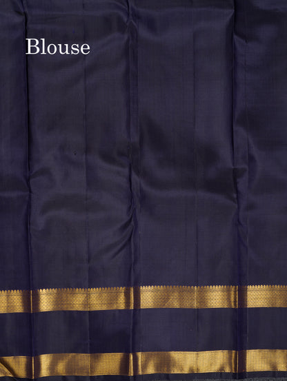 Beautiful Dark Navy Blue Pure Kanjivaram Silk Saree With Traditional Double Border