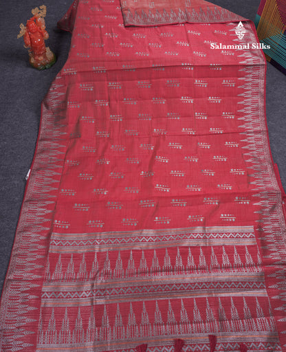 Beautiful Reddish Maroon Semi Raw Silk Saree With Fancy Border