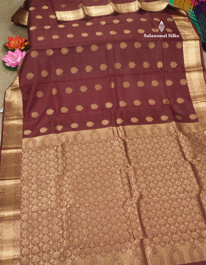 Dark Maroon Pure Kanjivaram Silk Saree With Gold Zari Border