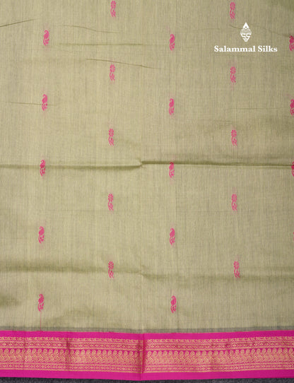 Pista Green Kalyani Cotton Saree With Contrast Pink Border