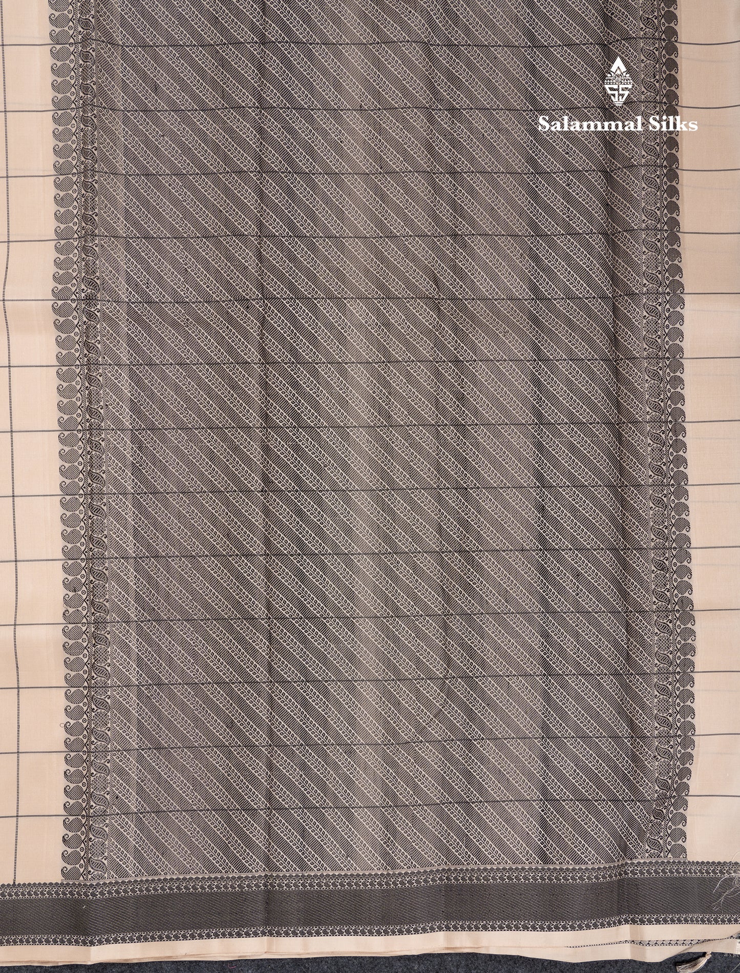 Beautiful Zari less Cream Sandal Checks With Butta Pure Kanjivaram Silk Saree With Contrast Black Traditional Border (No Zari)