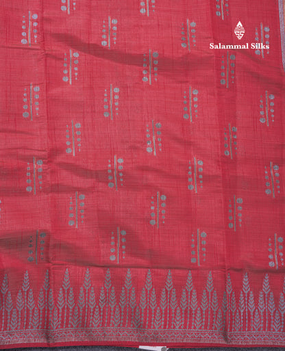 Beautiful Reddish Maroon Semi Raw Silk Saree With Fancy Border