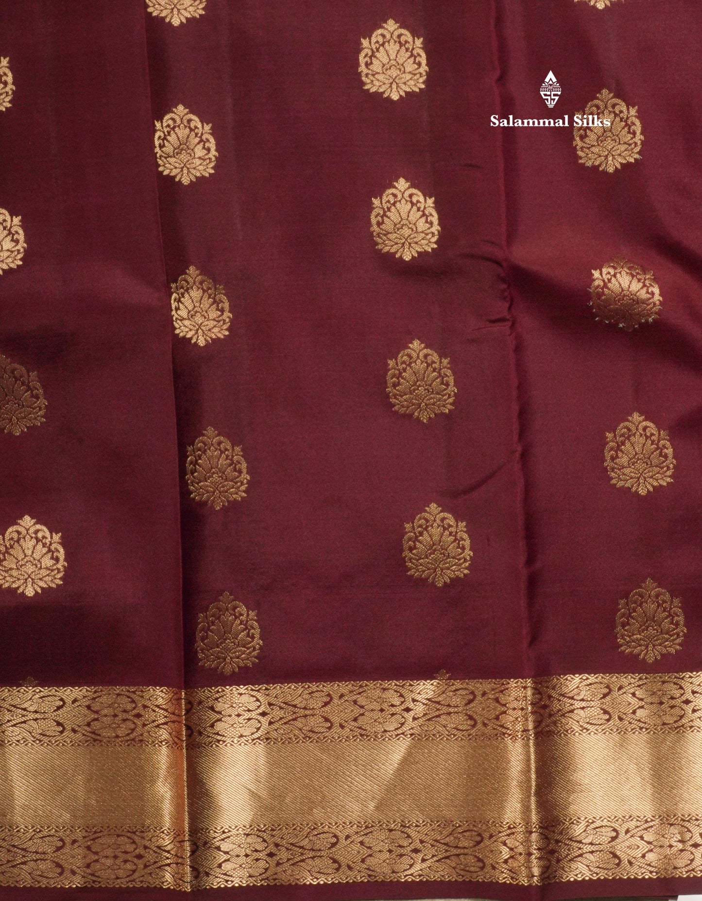 Dark Maroon Pure Kanjivaram Silk Saree With Gold Zari Border