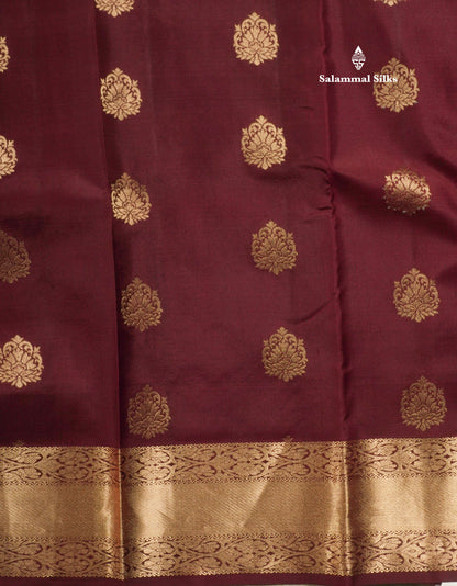 Dark Maroon Pure Kanjivaram Silk Saree With Gold Zari Border