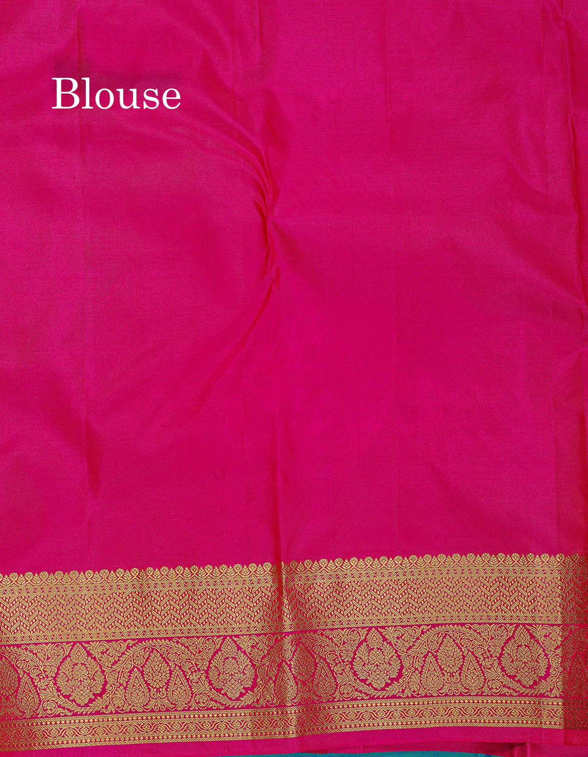 Pure Kanjivaram Silk Saree - Dual Tone Peacock Blue Colour Body With Butta & Contrast Pink Blouse