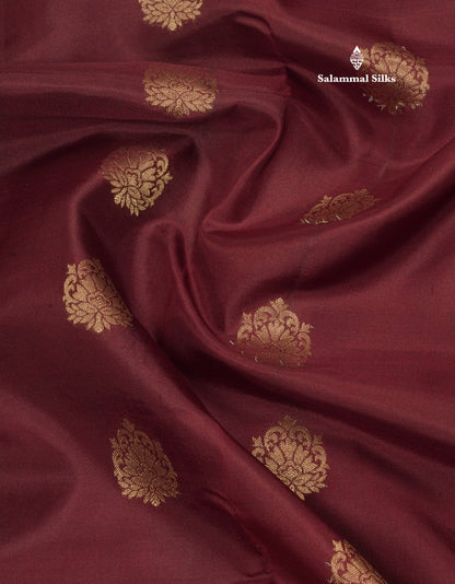 Dark Maroon Pure Kanjivaram Silk Saree With Gold Zari Border
