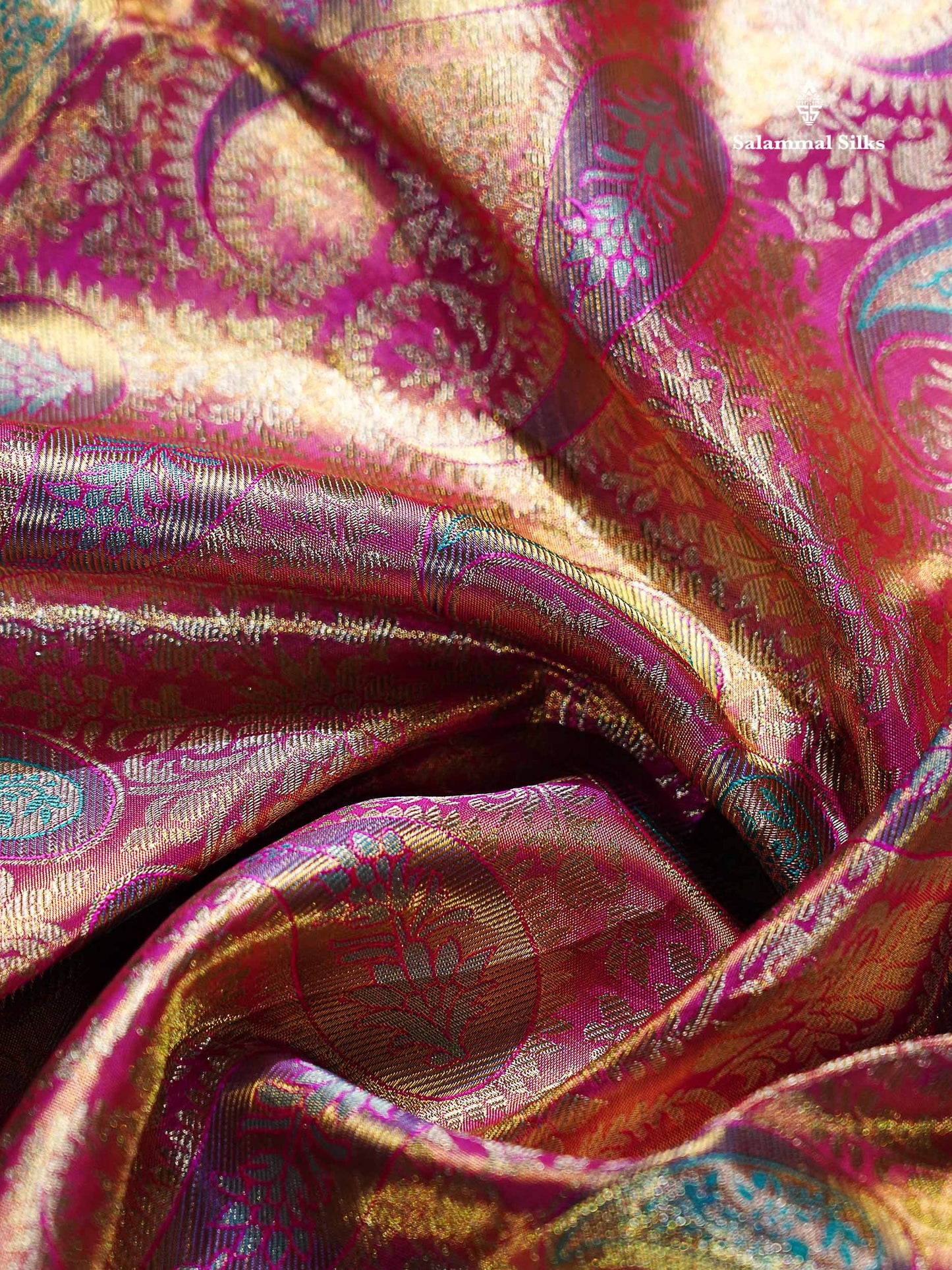 Pink Tissue Bridal Pure Kanjivaram Silk Saree With Sapphire Green Border