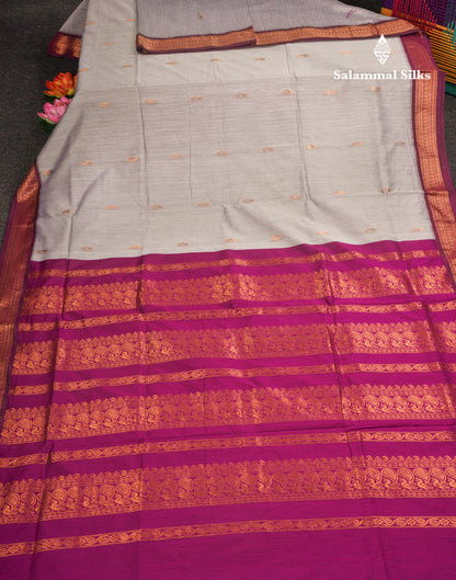 Grey White Kalyani Cotton Saree With Contrast Magenta Border