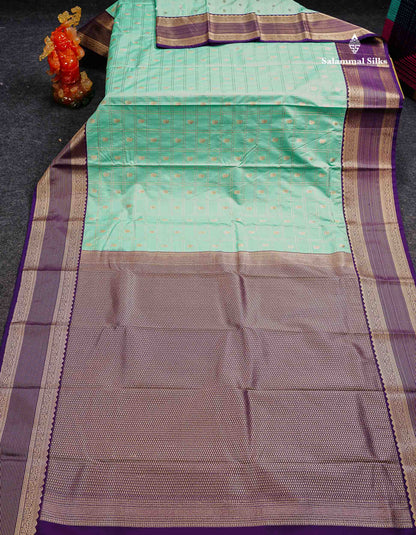 Light Rexona Zari Checks With Mango Butta Semi Silk Saree With Contrast Dark Maroon Traditional Border