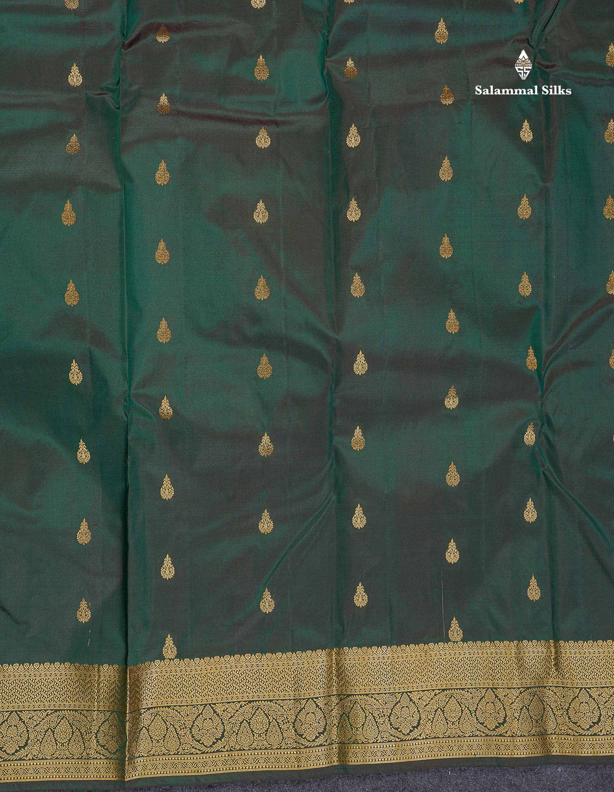 Pure Kanjivaram Silk Saree - Bottle Green Colour Body With Butta & Contrast Light Pink Blouse