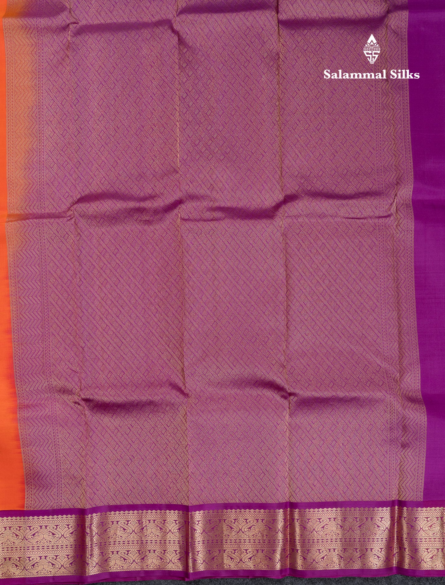 Beautiful Orange Pure Kanjivaram Silk Saree With Contrast Magenta Traditional Border