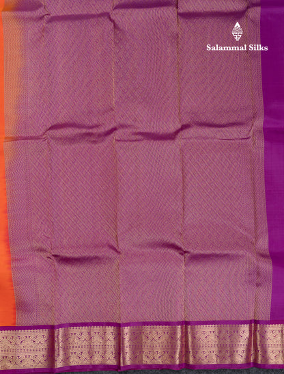 Beautiful Orange Pure Kanjivaram Silk Saree With Contrast Magenta Traditional Border