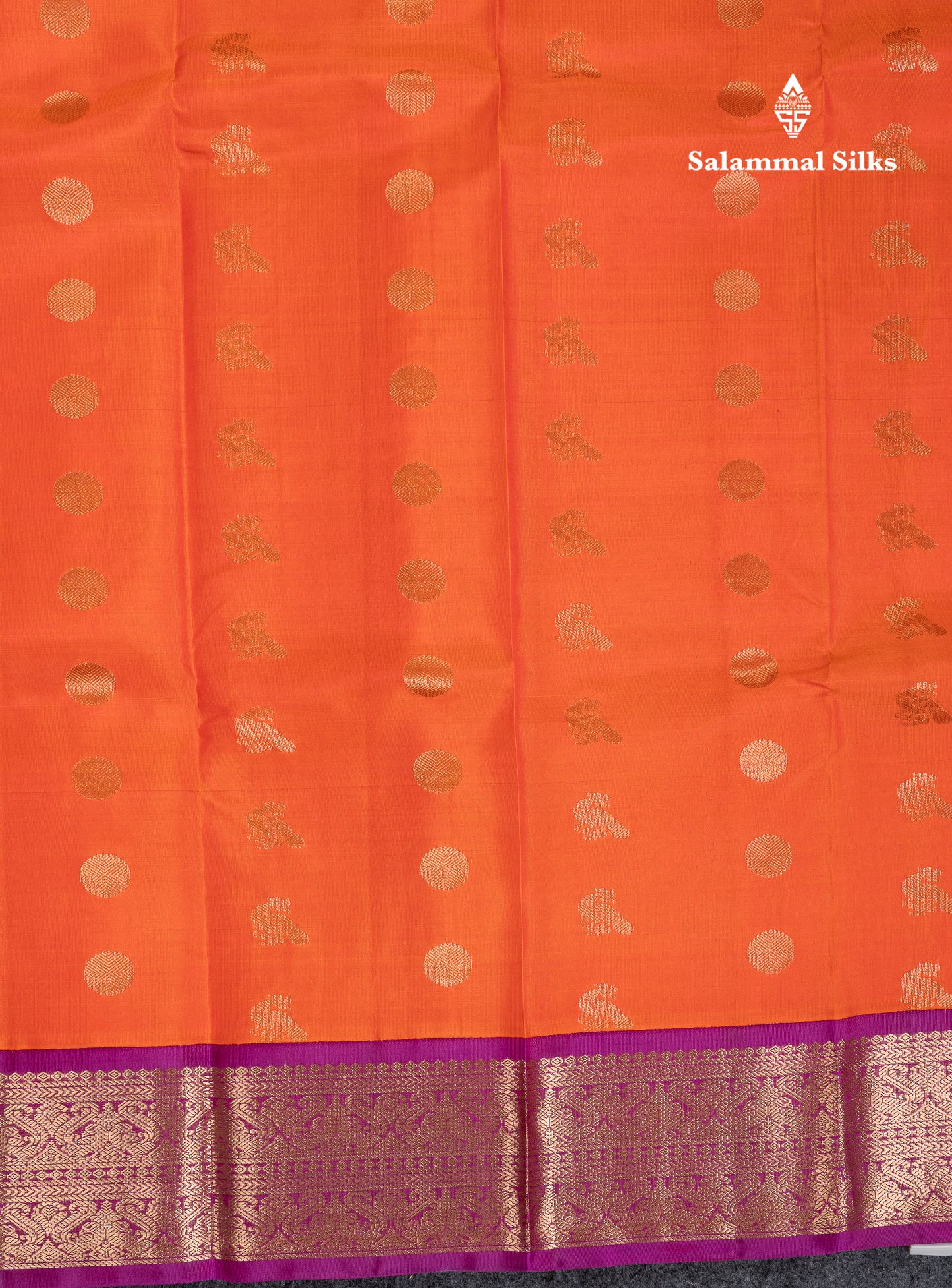 Beautiful Orange Pure Kanjivaram Silk Saree With Contrast Magenta Traditional Border