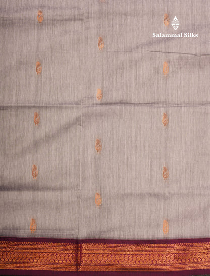 Grey White Kalyani Cotton Saree With Contrast Magenta Border