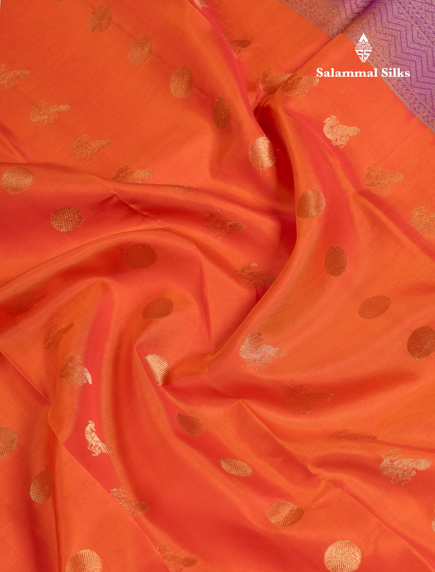 Beautiful Orange Pure Kanjivaram Silk Saree With Contrast Magenta Traditional Border