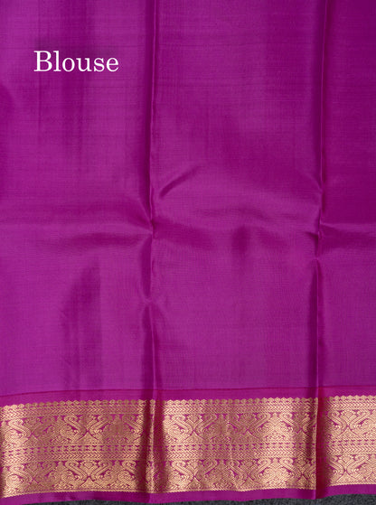 Beautiful Orange Pure Kanjivaram Silk Saree With Contrast Magenta Traditional Border