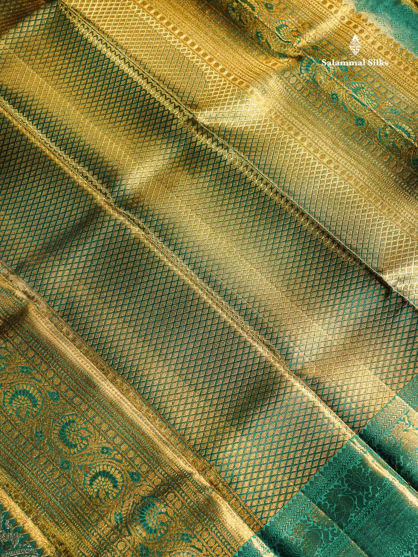 Sapphire Green Meenakari Tissue Bridal Pure Kanjivaram Silk Saree With Self Traditional Border