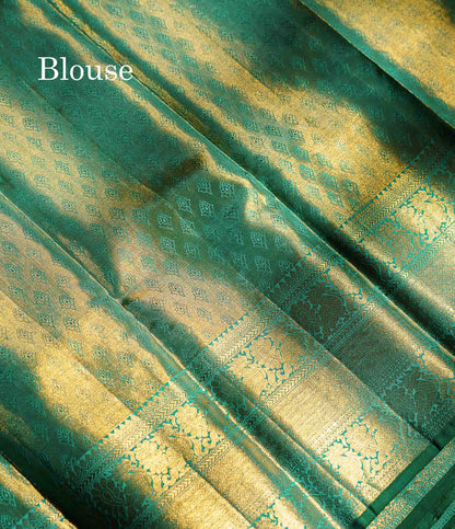 Sapphire Green Meenakari Tissue Bridal Pure Kanjivaram Silk Saree With Self Traditional Border