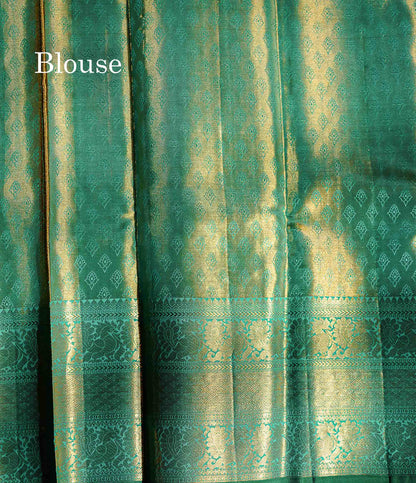 Sapphire Green Meenakari Tissue Bridal Pure Kanjivaram Silk Saree With Self Traditional Border
