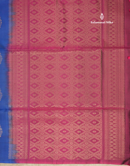 Beautiful Royal Blue Pure Kanjivaram Soft Silk Saree With Contrast Magenta Blouse