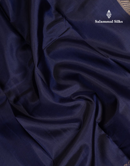 Beautiful Navy Blue Plain Pure Kanjivaram Silk Saree with Traditional Pallakku Border
