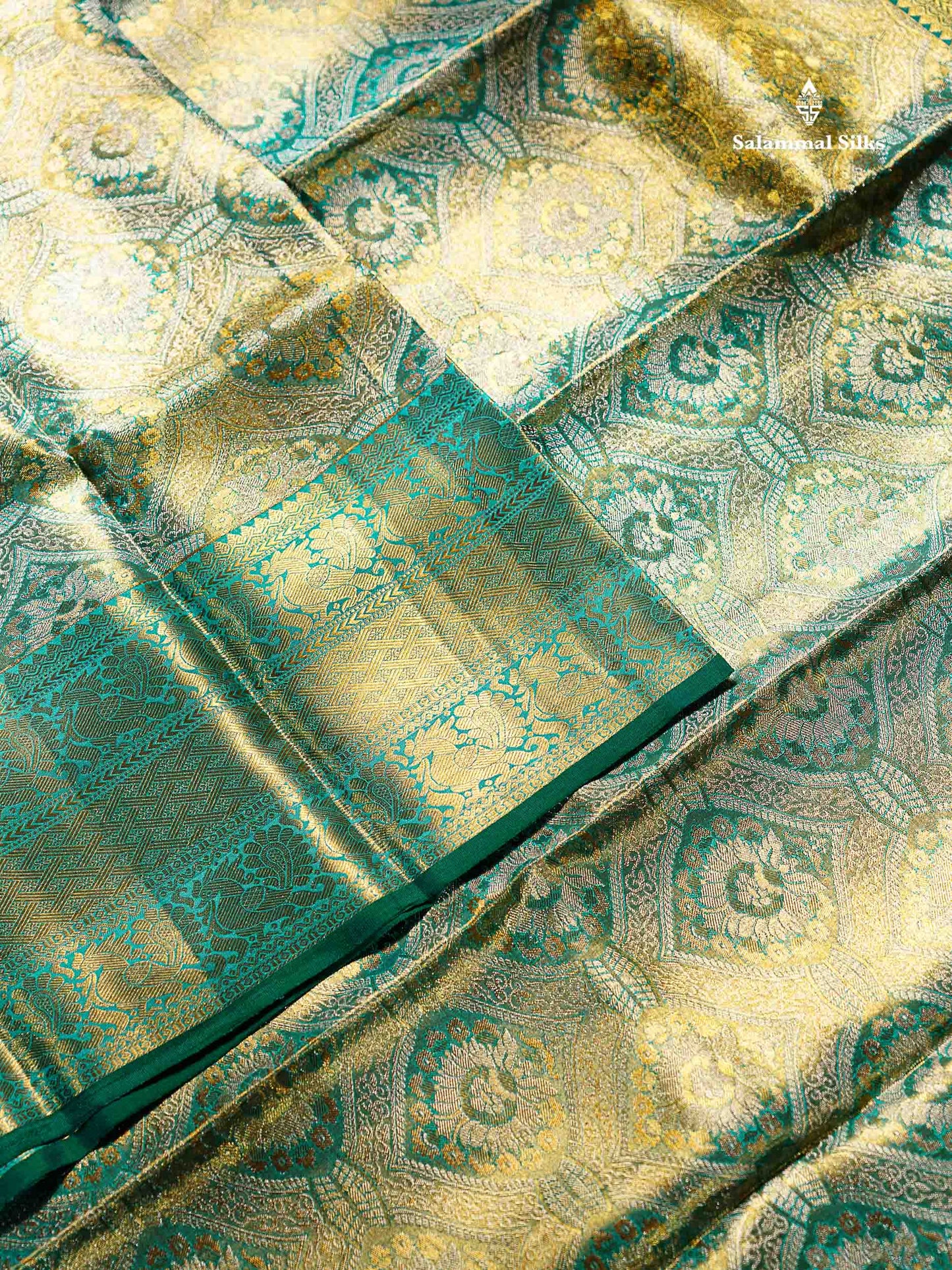 Sapphire Green Meenakari Tissue Bridal Pure Kanjivaram Silk Saree With Self Traditional Border
