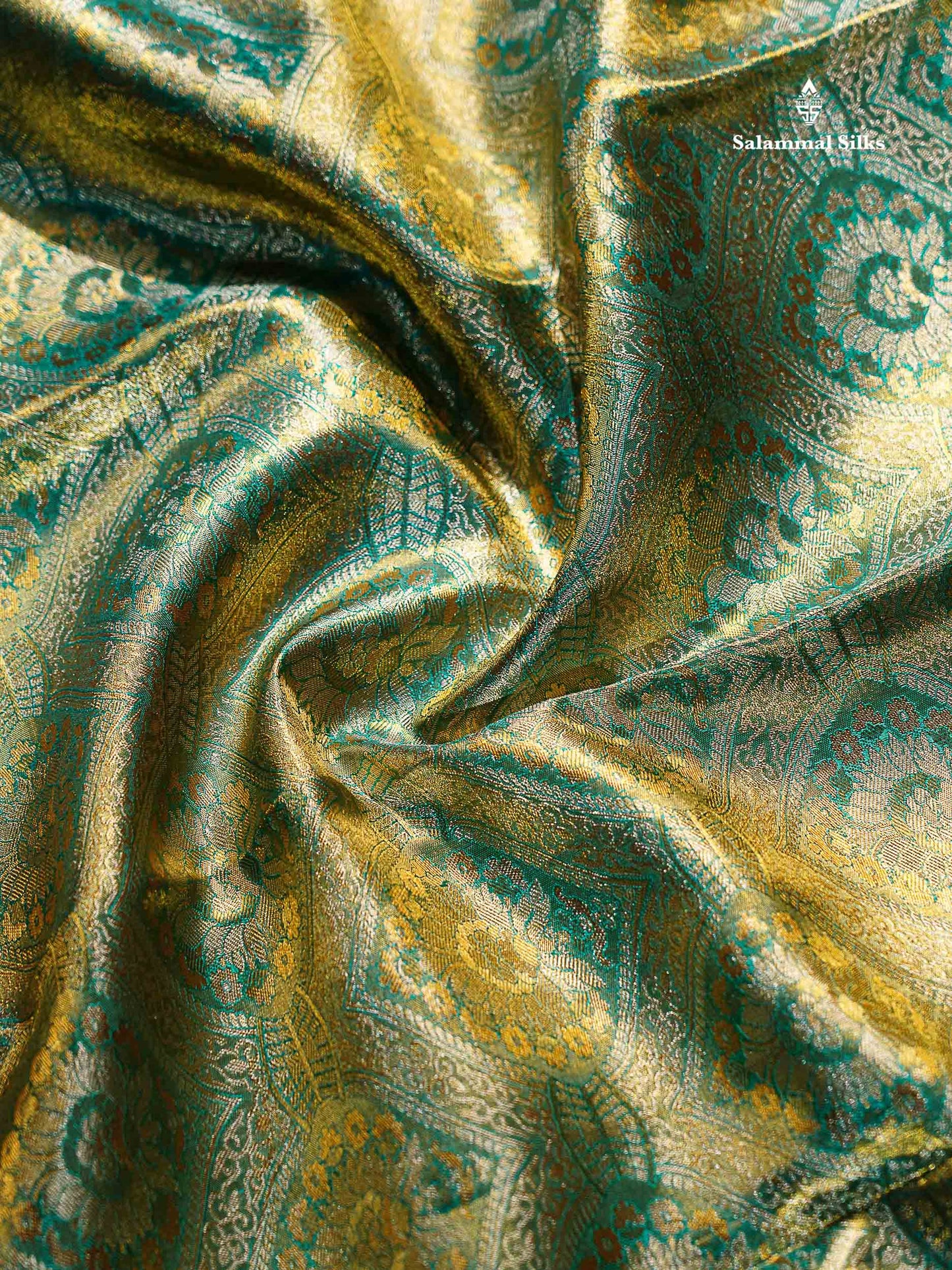 Sapphire Green Meenakari Tissue Bridal Pure Kanjivaram Silk Saree With Self Traditional Border