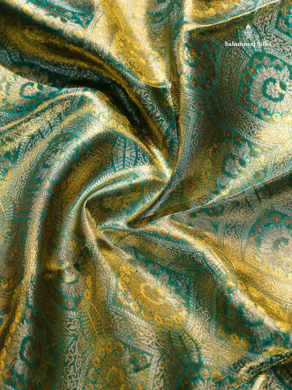 Sapphire Green Meenakari Tissue Bridal Pure Kanjivaram Silk Saree With Self Traditional Border