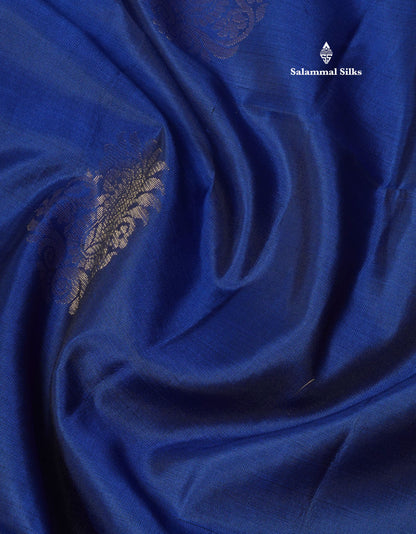 Beautiful Royal Blue Pure Kanjivaram Soft Silk Saree With Contrast Magenta Blouse