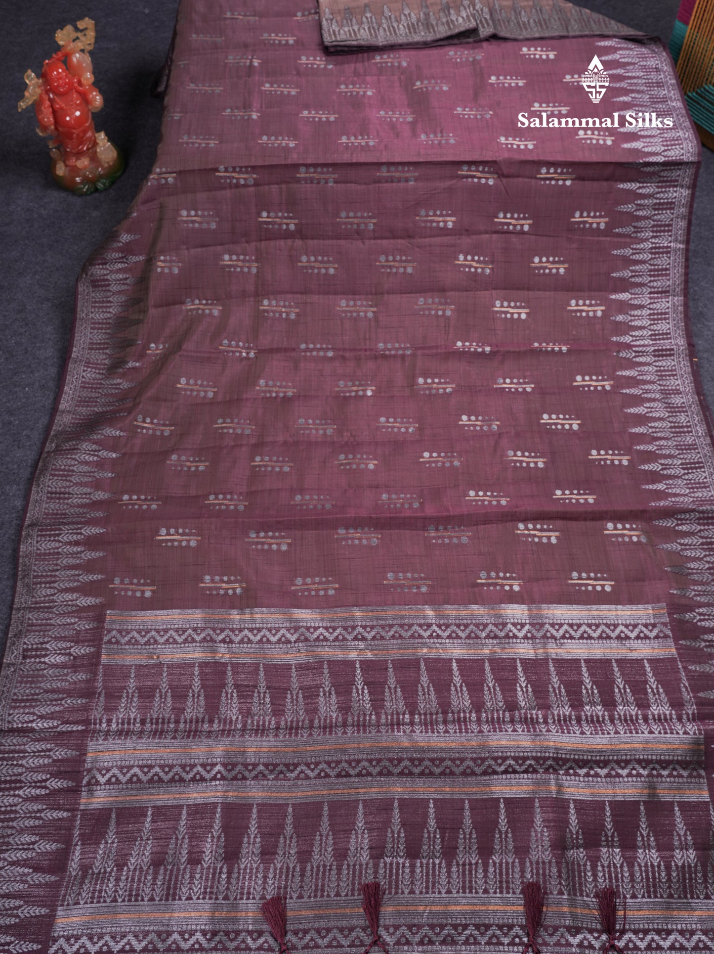 Beautiful Reddish Maroon Semi Raw Silk Saree With Fancy Border