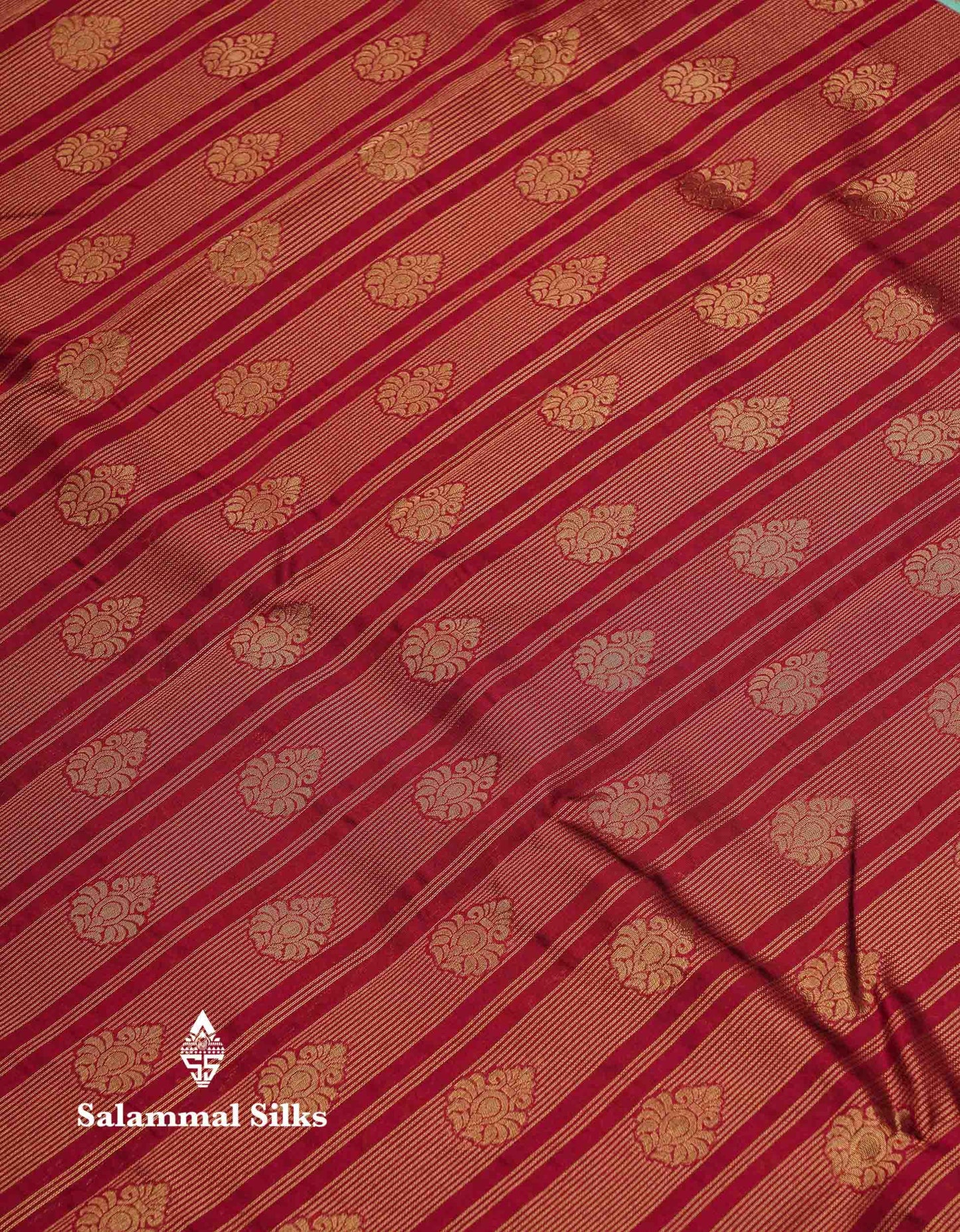 Beautiful Maroon Stripes And Buttas Semi Silk Saree With Tussar Colour Traditional Double Border
