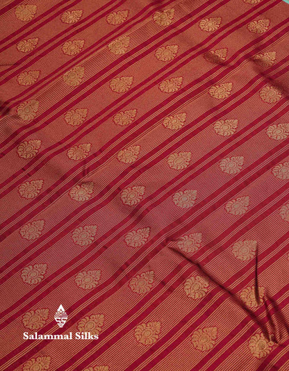 Beautiful Maroon Stripes And Buttas Semi Silk Saree With Tussar Colour Traditional Double Border