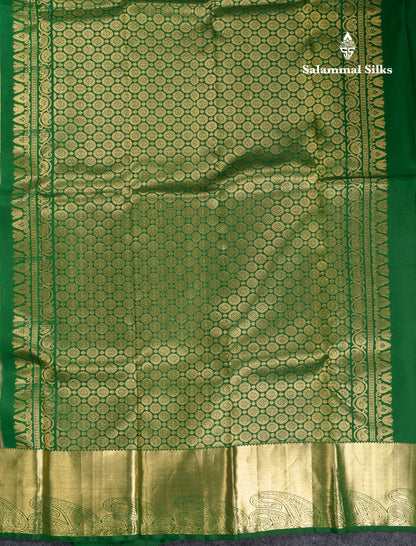 Beautiful Onion Pink Pure Kanjivaram Silk Saree With Contrast Bottle Green Border