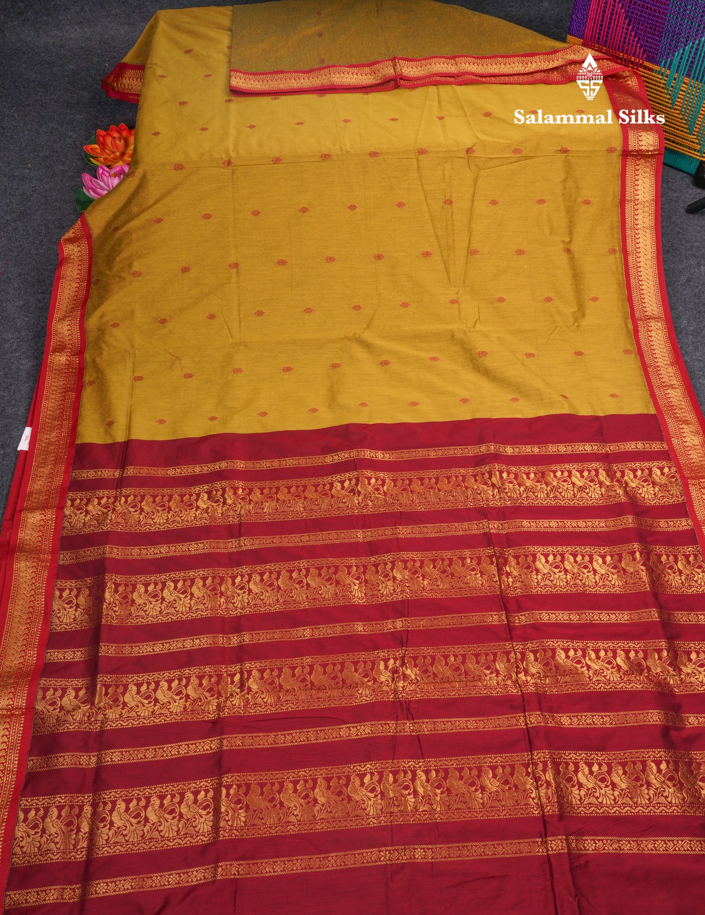 Olive Green Kalyani Cotton Saree With Maroon Border