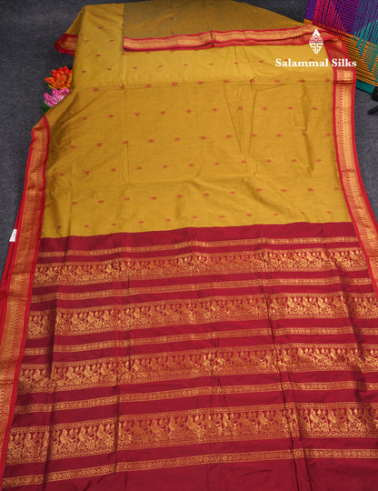 Olive Green Kalyani Cotton Saree With Maroon Border