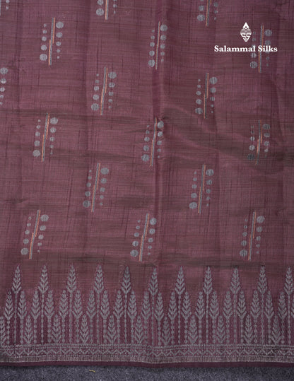 Beautiful Reddish Maroon Semi Raw Silk Saree With Fancy Border