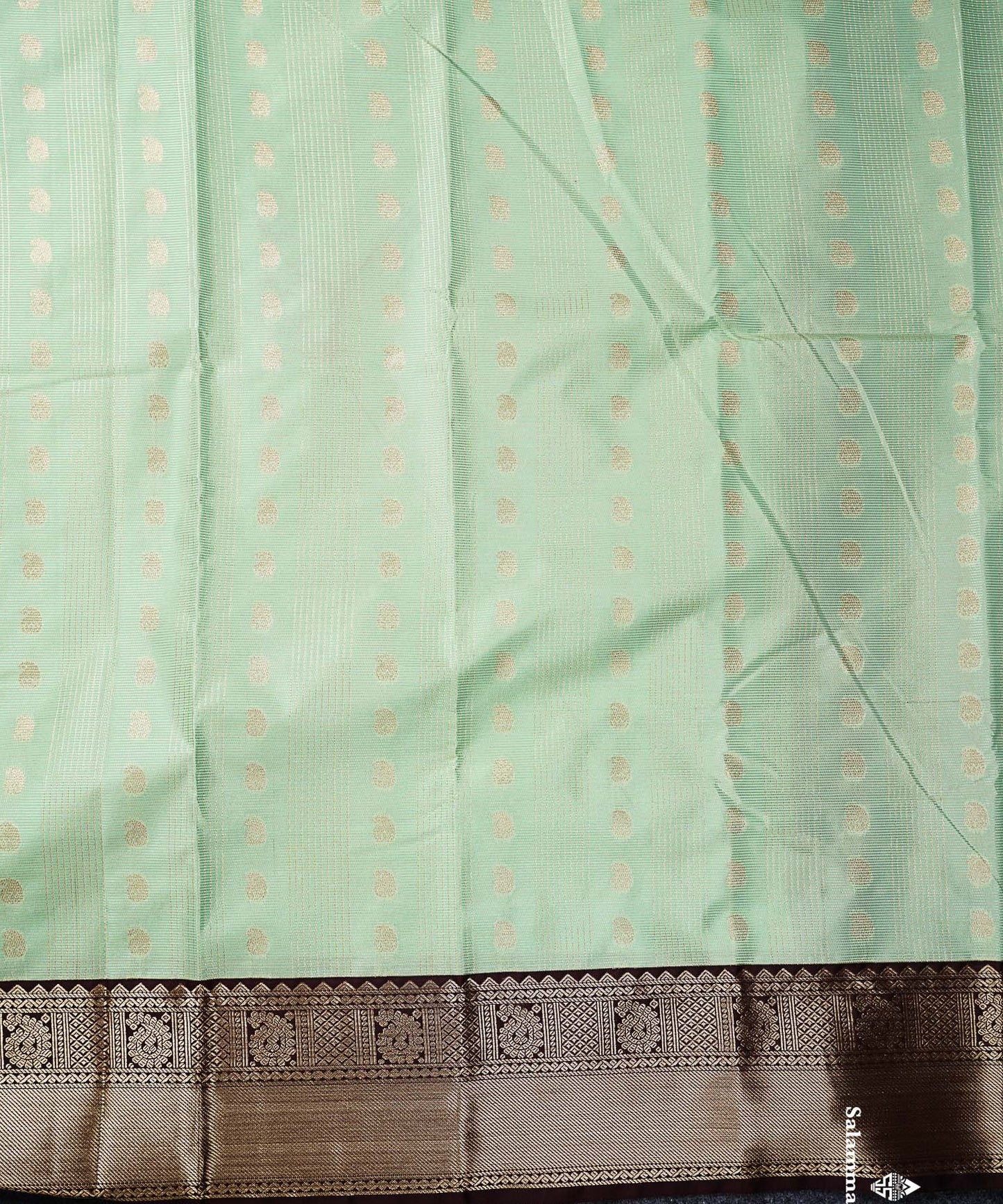 Semi Silk Saree - Light Pista Green Mango Butta With Checks Along With Contrast Dark Brown Traditional Gap Border
