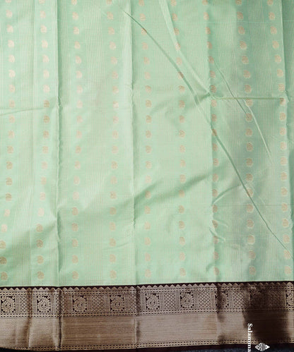 Semi Silk Saree - Light Pista Green Mango Butta With Checks Along With Contrast Dark Brown Traditional Gap Border