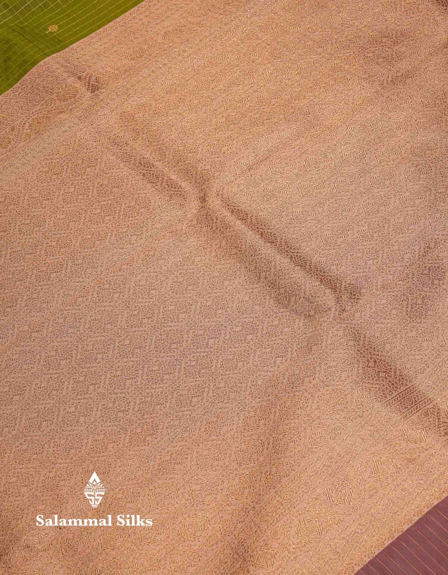 Beautiful Bottle Green Checks And Small Buttas Semi Silk Saree With Baby Pink Traditional Double Border