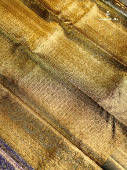 Beautiful Light Lavender Tissue Bridal Pure Kanjivaram Silk Saree With Contrast Pista Green Border